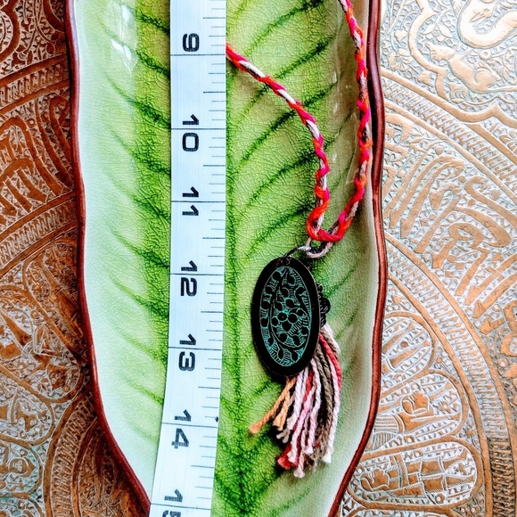 Tassel Copper Pendant Hemp Handmade Boho Necklace - Picture 4 of 5